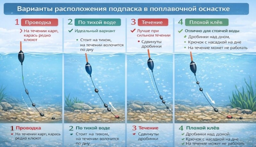 Основной груз приводит оснастку в рабочий горизонт, подпасок стабилизирует насадку